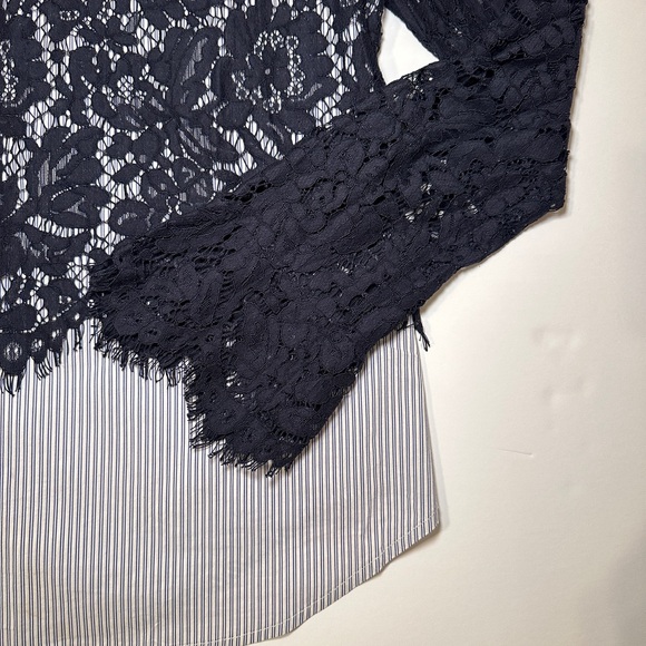 Sugar + Lips Pinstripe and Lace Blouse Size Large - Picture 7 of 13